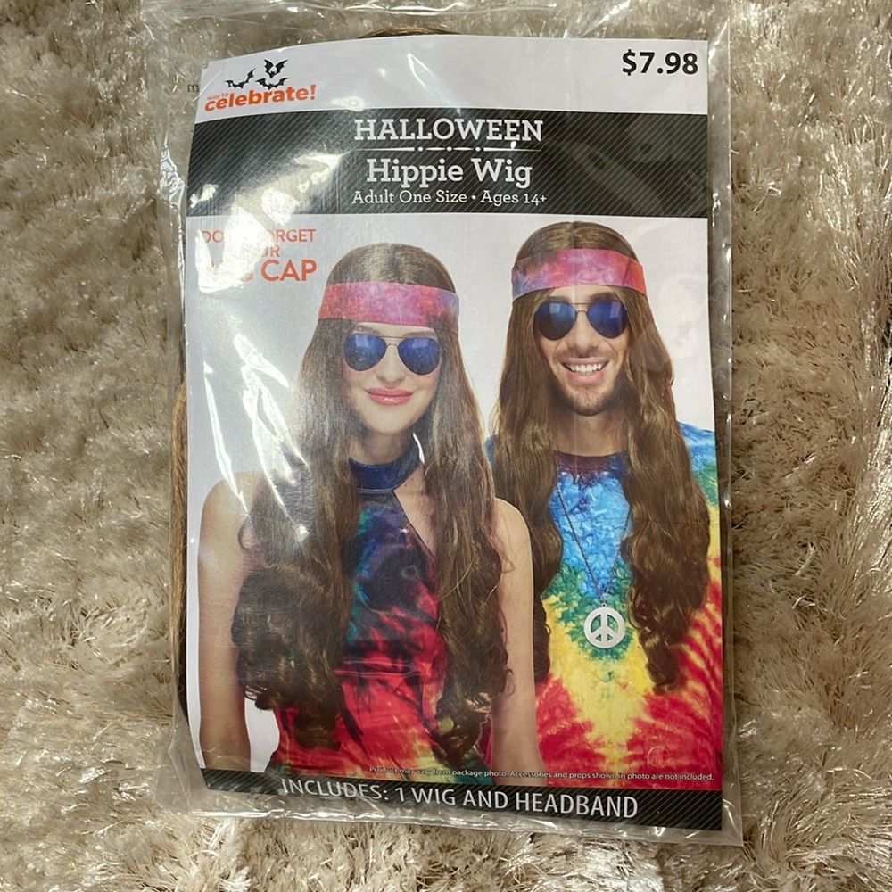 Way to Celebrate Halloween Hippie Wig and Tie Dye look Headband Adult One Size - Picture 2 of 4